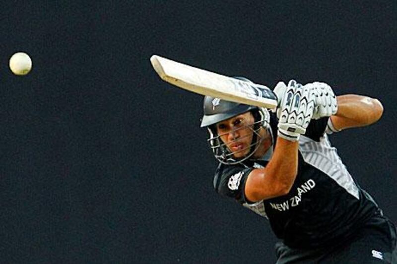 New Zealand's Ross Taylor hits a shot during their Group A match against Pakistan in Pallekele.