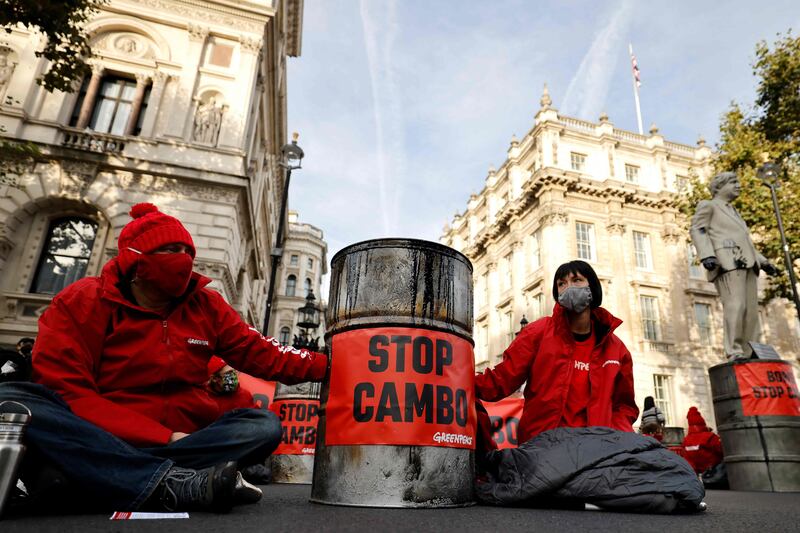 The 'Stop Cambo' message is made clear on an oil drum. AFP