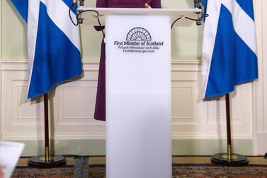 Scottish National Party leader and Nicola Sturgeon sets out the case for a second referendum on Scottish independence last month as polls show growing support for a vote. AFP