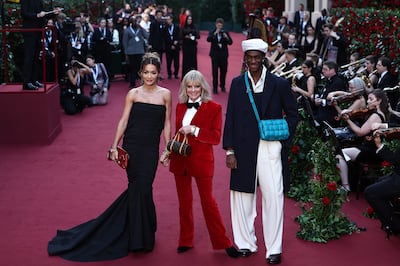 Musician Rita Ora, British model Twiggy, and US model Wisdom Kaye. AFP