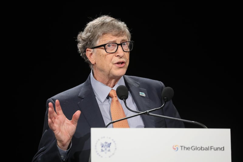 epa07909913 Microsoft founder, Co-Chairman of the Bill & Melinda Gates Foundation Bill Gates delivers a speech during a press meeting at the conference of Global Fund to Fight HIV, Tuberculosis and Malaria in Lyon, central eastern France, 10 October 2019. The Global Fund to Fight AIDS, Tuberculosis and Malaria opened a drive to raise 14 billion US to fight a global epidemics but face an uphill battle in the face of donor fatigue.  EPA/LUDOVIC MARIN / POOL  MAXPPP OUT