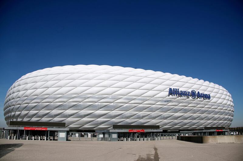 FILE PHOTO: Soccer Football - Coronavirus impact on Sport - Allianz Arena, Munich, Germany - March 16, 2020  General view outside the Allianz Arena, a host for the Euro 2020, as the number of coronavirus cases grow around the world  Reuters/Michael Dalder/File Photo