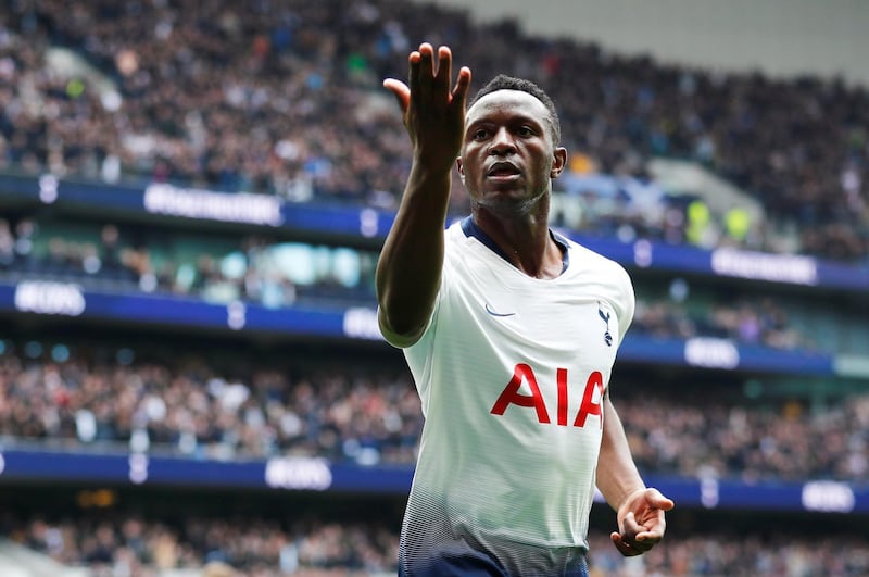 Soccer Football - Premier League - Tottenham Hotspur v Huddersfield Town - Tottenham Hotspur Stadium, London, Britain - April 13, 2019  Tottenham's Victor Wanyama celebrates scoring their first goal     REUTERS/Eddie Keogh  EDITORIAL USE ONLY. No use with unauthorized audio, video, data, fixture lists, club/league logos or "live" services. Online in-match use limited to 75 images, no video emulation. No use in betting, games or single club/league/player publications.  Please contact your account representative for further details.