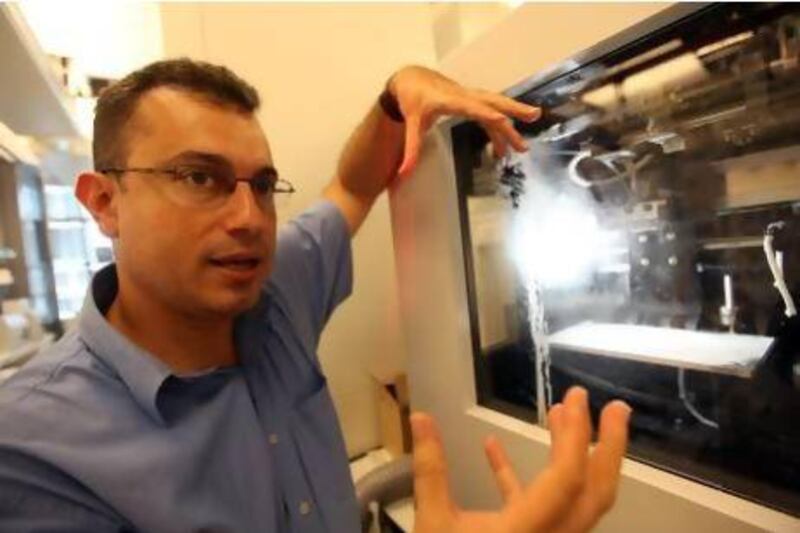 Raed Hashaikeh, an assistant professor of Materials Science and Engineering at the Masdar Institute, is creating a new kind of biodegradable polymer that can be used in biotechnology in the form of engineered tissue in Abu Dhabi. Sammy Dallal / The National)