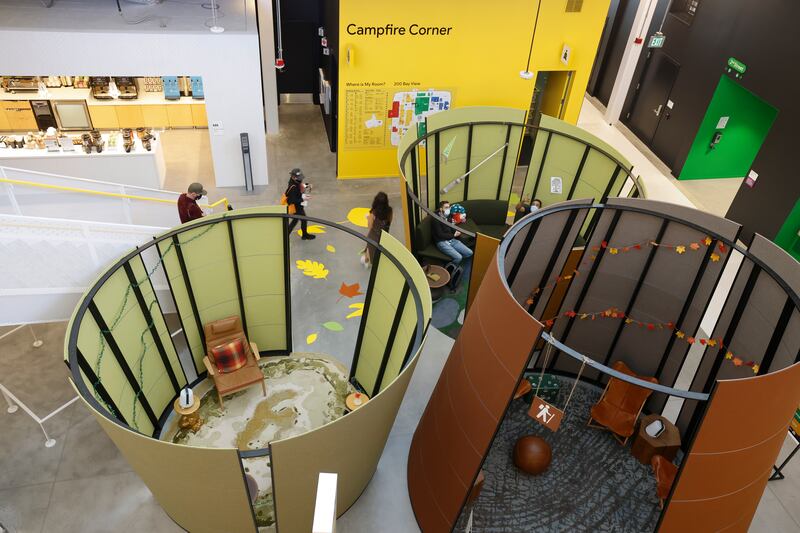 Sitting area at Google's Campfire Corner in Google's new Bay View campus building. EPA