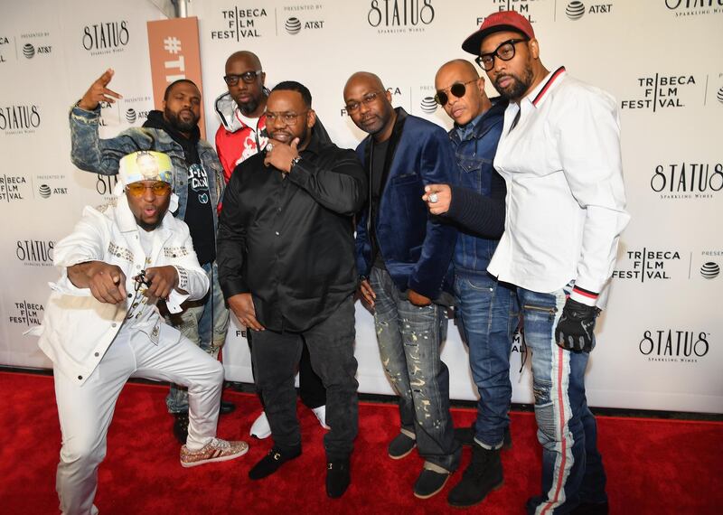 Wu-Tang Clan band members pose at the New York premiere of Showtime's "Wu-Tang Clan: Of Mics And Men" as part of the Tribeca Film Festival at Beacon Theatre on April 25, 2019. (Photo by Angela Weiss / AFP)
