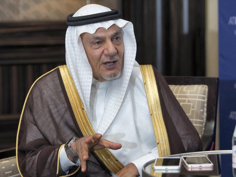 ABU DHABI, UNITED ARAB EMIRATES - Interview with Prince Turki bin Faisal Al Saud at St. Regis Hotel, corniche Abu Dhabi.  Leslie Pableo for The National for Mina Aldroubi���s story