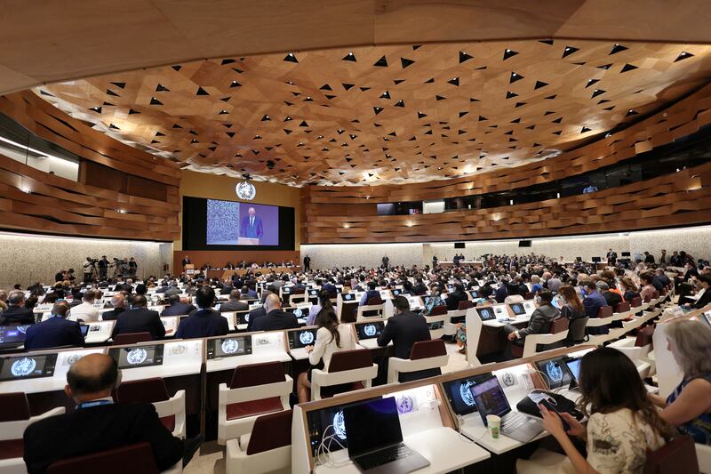 The assembly of the World Health Organisation in Geneva, May 2022. Reuters