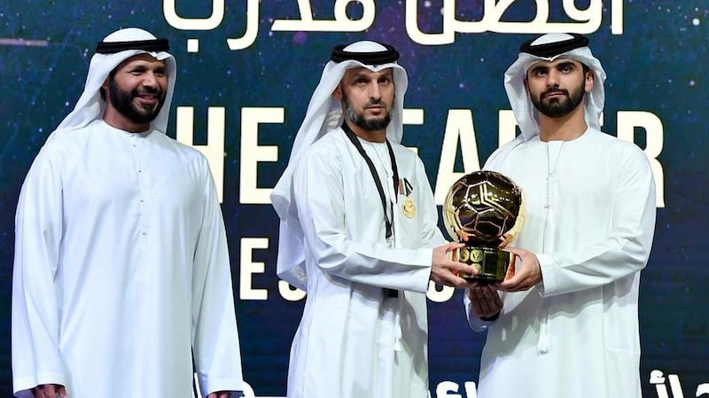 2 - Sharjah manager Abdulaziz Al Anbari picks up the award for coach of the year having lead his club to a first UAE championship in 23 years.