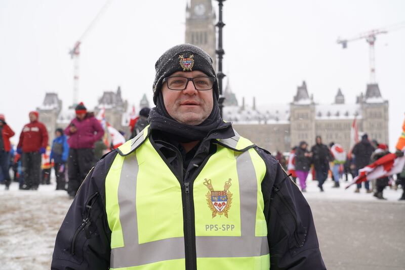 A police officer stands guard at Parliament Hill in Ottawa. Willy Lowry / The National.