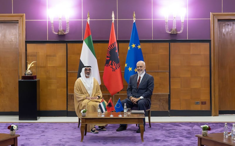Sheikh Khaled and Albanian Prime Minister Edi Rama also discussed the possibility of a comprehensive economic partnership between their countries