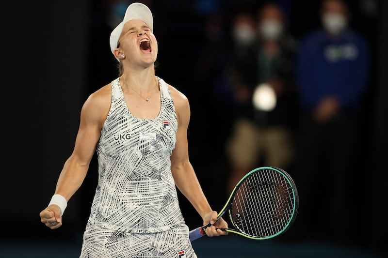 Australia's Ashleigh Barty celebrates after winning the Australian Open final against Danielle Collins in Melbourne. AFP