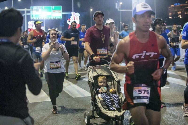 ABU DHABI, UNITED ARAB EMIRATES- Participants at the ADNOC ABU Abu Dhabi Marathon.  Leslie Pableo for The National 