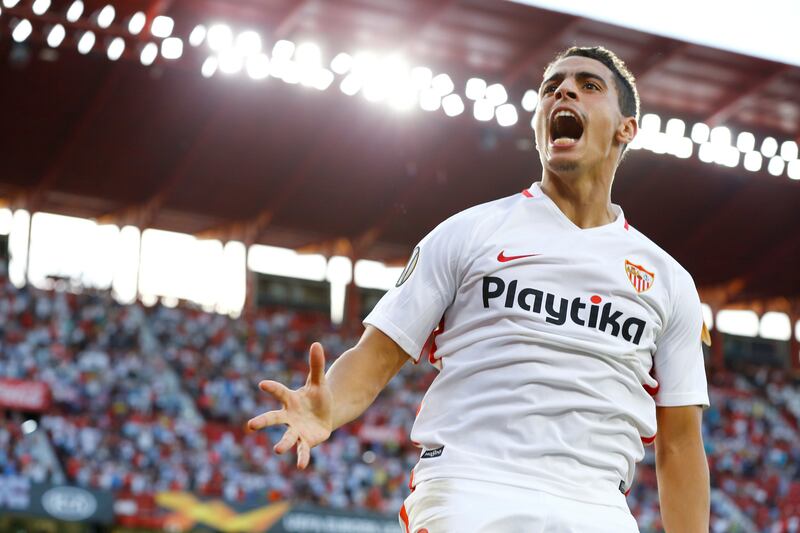 Soccer Football - Europa League - Group Stage - Group J - Sevilla v Standard Liege - Ramon Sanchez Pizjuan, Seville, Spain - September 20, 2018  Sevilla's Wissam Ben Yedder celebrates scoring their third goal        REUTERS/Marcelo del Pozo      TPX IMAGES OF THE DAY