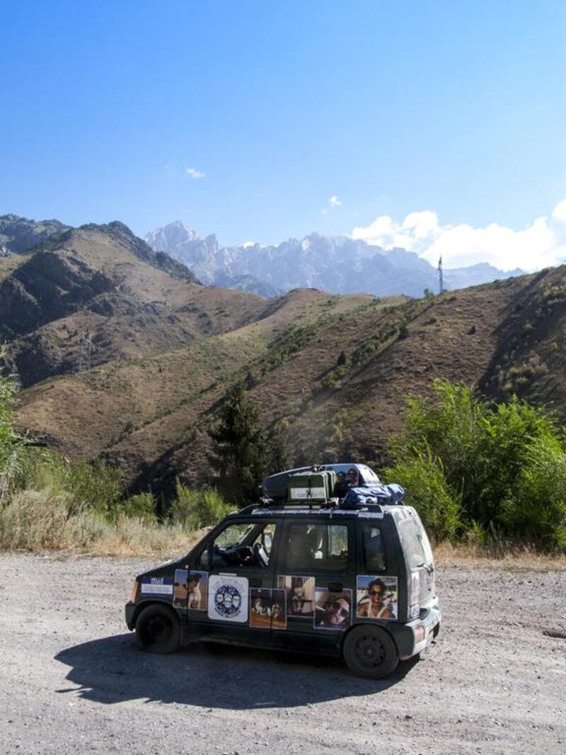 Our car amongst the hills, Kyrgyzstan. Courtesy William Harbidge