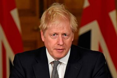 Britain's Prime Minister Boris Johnson speaks during a virtual press conference inside 10 Downing Street to announce new lockdown restrictions in an effort to curb rising infections. AFP