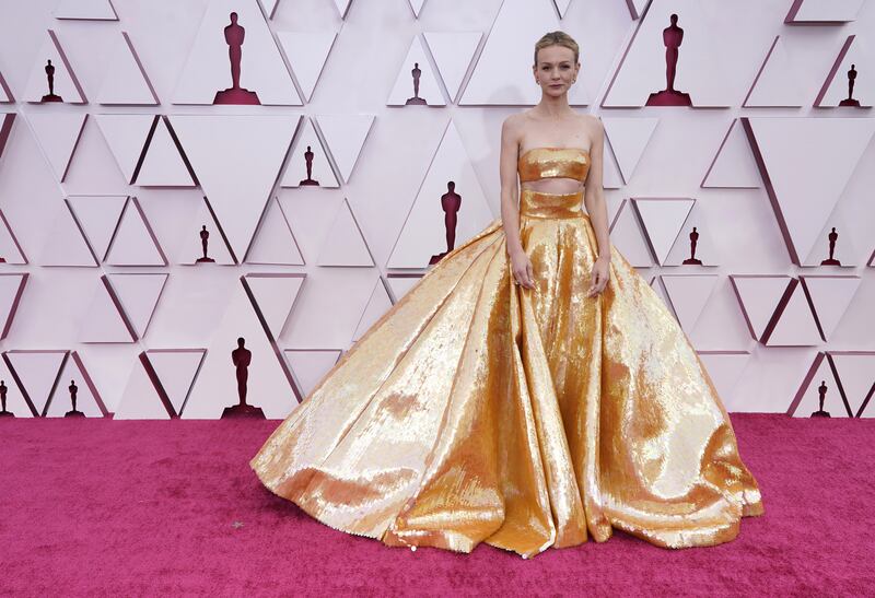 Carey Mulligan in a gown from Pierpaolo Piccioli’s Valentino Haute Couture spring 2021 collection arrives for the 93rd annual Academy Awards ceremony at Union Station in Los Angeles, California. EPA-EFE