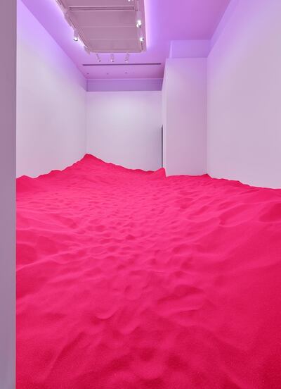Jumairy’s installation 'A Comma, In Arabic' includes 20 tonnes of pink synthetic sand. John Varghese