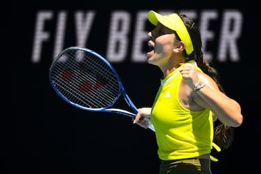 Jessica Pegula celebrates after beating Elina Svitolina in the fourth round of the Australian Open. EPA