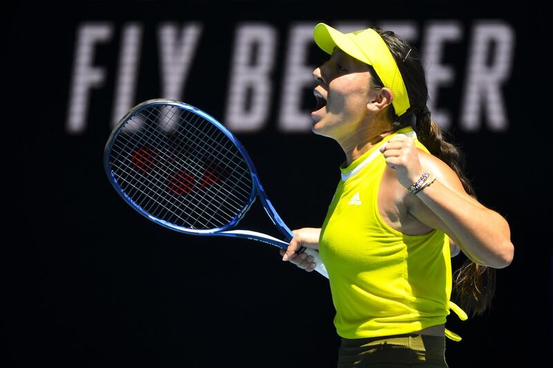 epa09013317 Jessica Pegula of the USA reacts after winning her fourth Round Women's singles match against Elina Svitolina of Ukraine on Day 8 of the Australian Open Grand Slam tennis tournament at Melbourne Park in Melbourne, Australia, 15 February 2021.  EPA/DEAN LEWINS AUSTRALIA AND NEW ZEALAND OUT