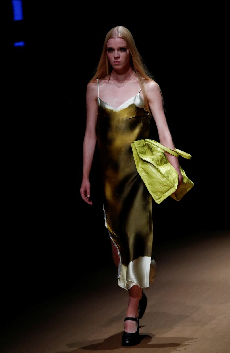 A slip dress at the Prada show, with colour that stopped short of the edge. Reuters