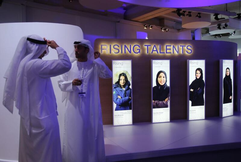 Emirati visitors attend the opening day of the Global Women’s Forum in Dubai, United Arab Emirates, Tuesday, Feb. 23, 2016. Kamran Jebreili / AP Photo