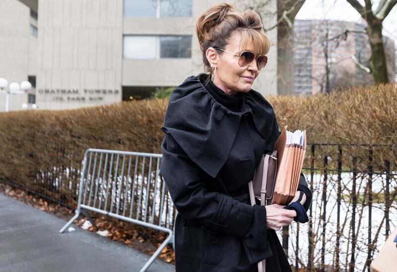 Former Alaska governor Sarah Palin arrives at US federal court for the first day of her defamation suit against 'The New York Times'. EPA