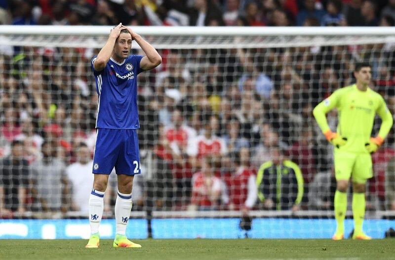 Chelsea's Gary Cahill looks dejected after Arsenal's Alexis Sanchez scored their first goal in a 3-0 win at Emirates Stadium on September 24, 2016. Dylan Martinez / Reuters