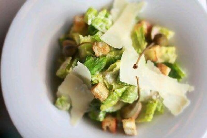 Caesar salad prepared by chef Trevor at the Fairmont hotel in Abu Dhabi. Delores Johnson / The National