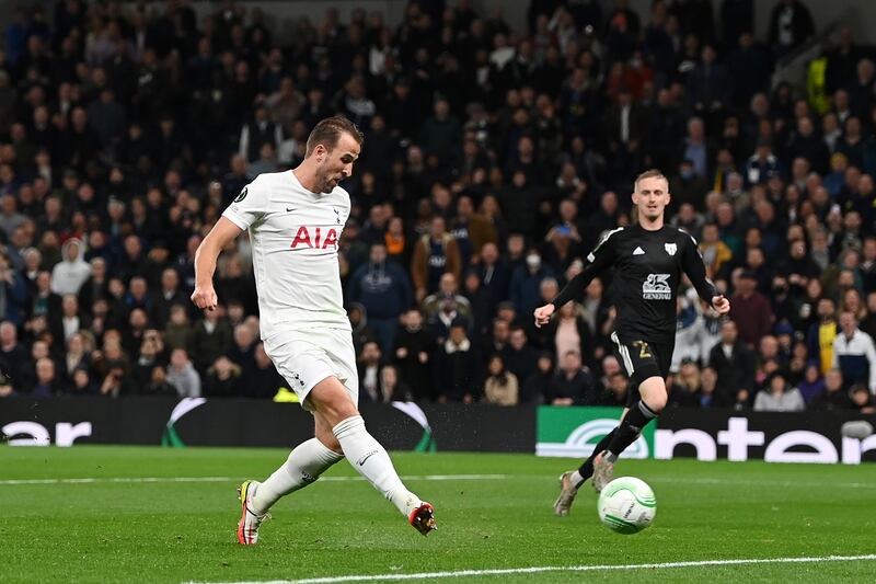 Harry Kane scores in the Europa Conference League group G match against NS Mura. Getty