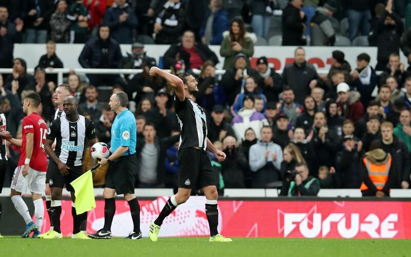 Andy Carroll celebrates after Newcastle's win over Manchester United. Getty Images