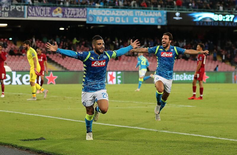 Napoli's Lorenzo Insigne celebrates scoring the winning goal. Getty Images