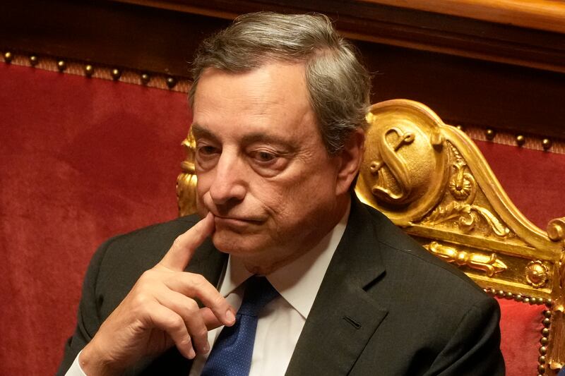 Italian Premier Mario Draghi in the Senate in Rome on Wednesday. AP