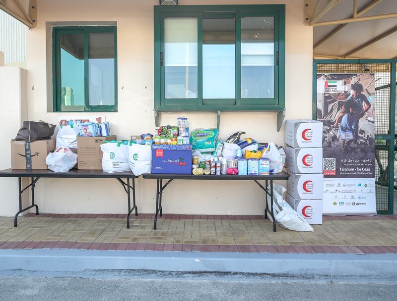 Some of the goods donated by pupils and their families at American Community School of Abu Dhabi. Victor Besa / The National