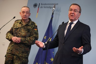 German Defence Minister Boris Pistorius, right, has asked his top generals to shake up the military. EPA 