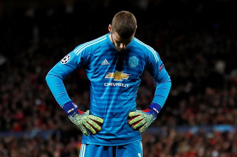 Manchester United's David de Gea looks dejected during the match. Reuters
