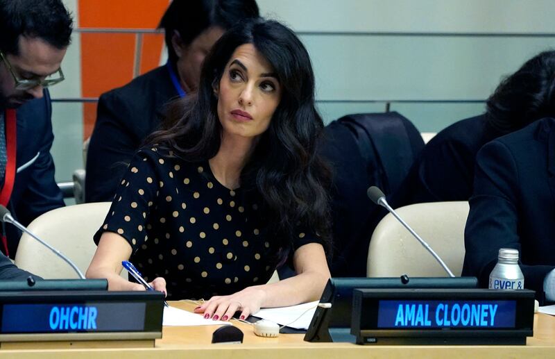Amal Clooney of the Clooney Foundation for Justice at the UN on Wednesday. AFP