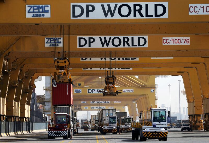 FILE PHOTO: Terminal tractors line up to offload their containers into a cargo ship at DP World's fully automated Terminal 2 at Jebel Ali Port in Dubai, United Arab Emirates, December 27, 2018. REUTERS/ Hamad I Mohammed/File Photo