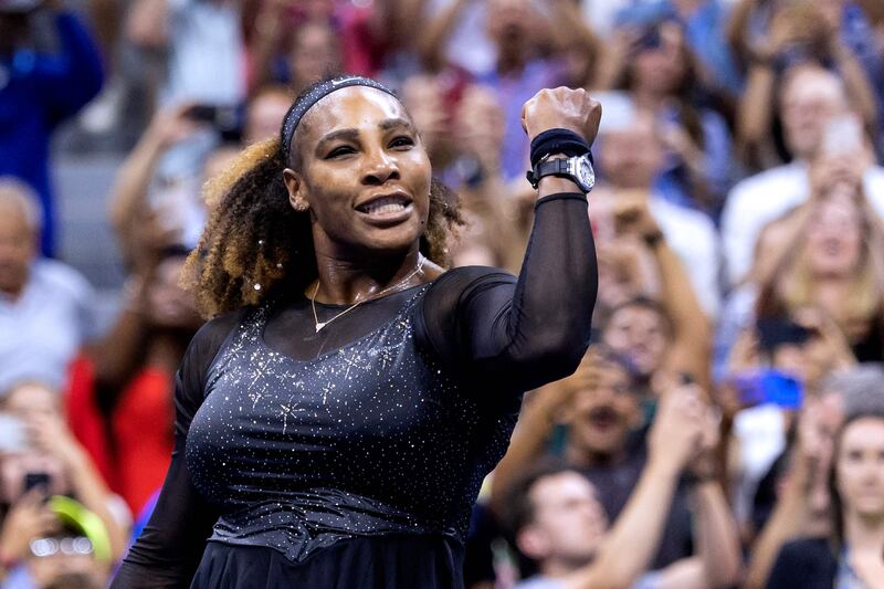 Serena Williams celebrates her win against Anett Kontaveit at the 2022 US Open. AFP