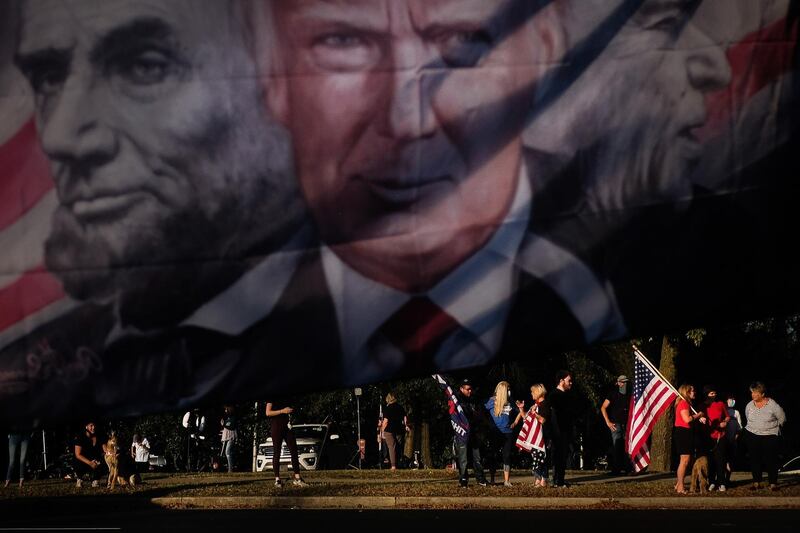 People gather outside the venue of the final presidential debate at Belmont University in Nashville, Tennessee, USA. EPA