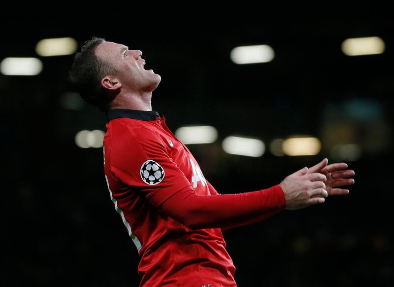 Manchester United's Wayne Rooney reacts after a missed opportunity during their Champions League soccer match against Real Sociedad at Old Trafford in Manchester, northern England October 23, 2013. REUTERS/Phil Noble (BRITAIN - Tags: SPORT SOCCER) *** Local Caption ***  PNN16_SOCCER-CHAMPI_1023_11.JPG