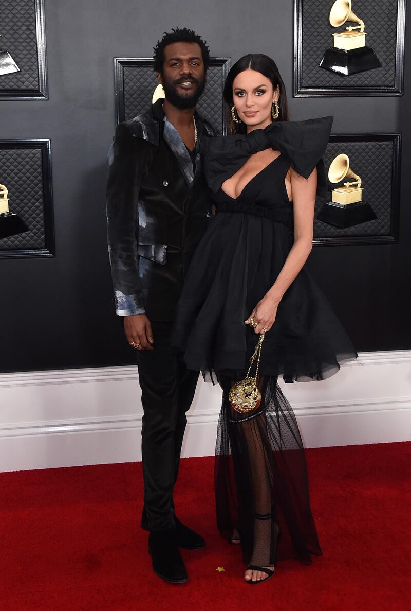 Gary Clark Jr., left, and Nicole Trunfio arrive at the 62nd annual Grammy Awards at the Staples Center on Sunday, Jan. 26, 2020, in Los Angeles. AP