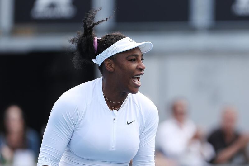 Serena Williams reacts to a point during her first round match against Camila Giorgi on Day Two of the 2020 Auckland Classic. Getty Images