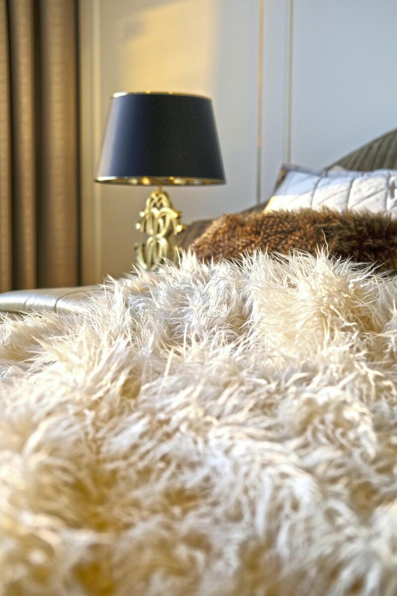 <p>Bedroom detail from the Classic apartment, with Roberto Cavalli&nbsp;lamps&nbsp;</p>
