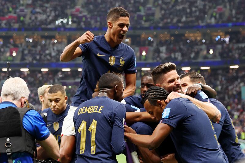 Aurelien Tchouameni and his France teammates celebrate after taking the lead. Getty