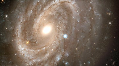 A Nasa Hubble Space Telescope Shows The Spiral Galaxy Ngc 4603, The Most Distant Galaxy In Which A Special Class Of Pulsating Stars Called Cepheid Variables Have Been Found. It Is Associated With The Centaurus Cluster, One Of The Most Massive Assemblages Of Galaxies In The Nearby Universe. The Universe Is A Youthful 12 Billion Years Old -- Not 20 Billion, As Astronomers Once Believed -- And That Is Old Enough To Support The Theory That The Big Bang Started It All, Scientists Said Tuesday.  (Photo By Nasa/Getty Images)