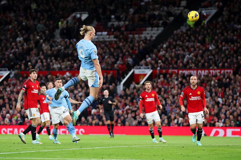 Erling Haaland of Manchester City scores the team's second goal. Getty