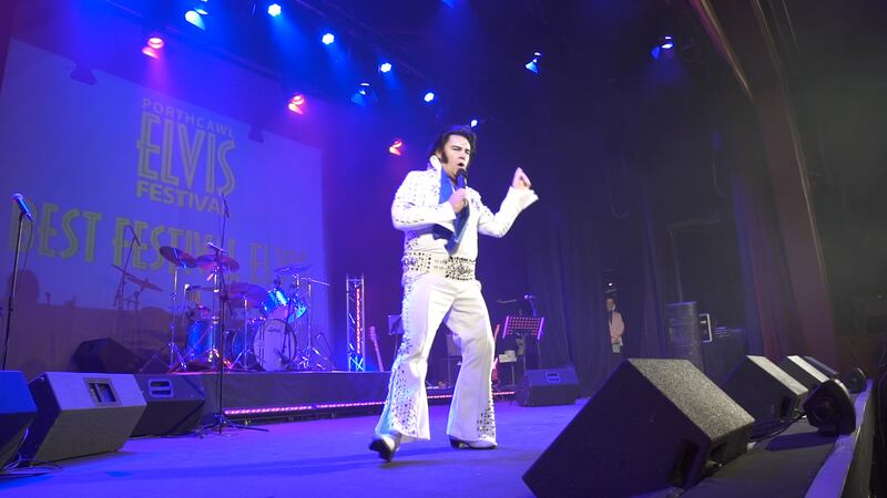Victor Andrews, who performs seven nights a week in Benidorm, Spain, sings Elvis's song 'Hurt' on stage in the Best Elvis contest.