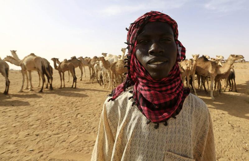 A man waits to collect water for his camels in Mellit town in North Darfur. Mohamed Nureldin Abdallah / Reuters