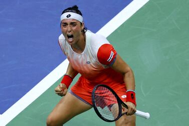 Tennis - U. S.  Open - Flushing Meadows, New York, United States - September 8, 2022  Tunisia's Ons Jabeur celebrates after winning her semifinal match against  France's Caroline Garcia REUTERS / Mike Segar     TPX IMAGES OF THE DAY